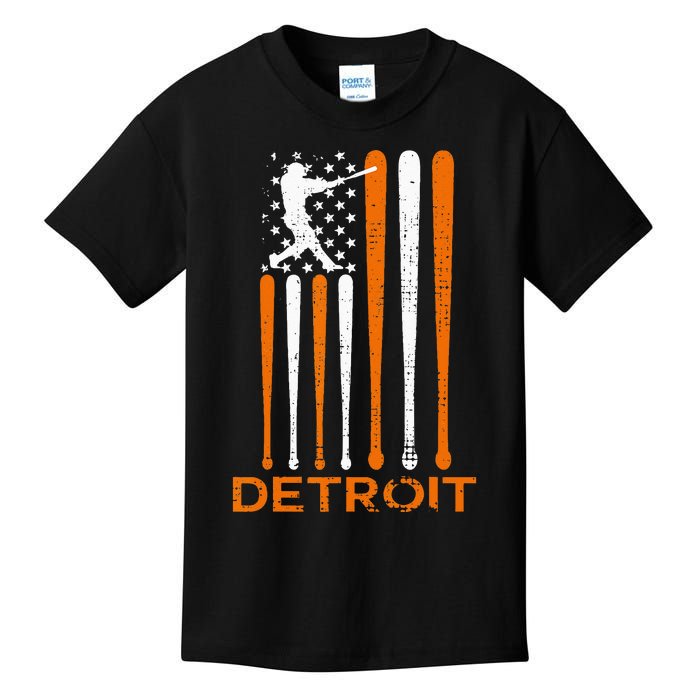 Vintage Detroit Baseball Soul American US Flag Kids T-Shirt