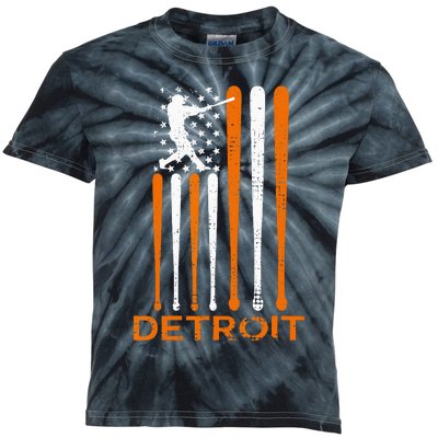 Vintage Detroit Baseball Soul American US Flag Kids Tie-Dye T-Shirt