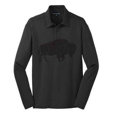 Vintage Distressed Bison Silk Touch Performance Long Sleeve Polo