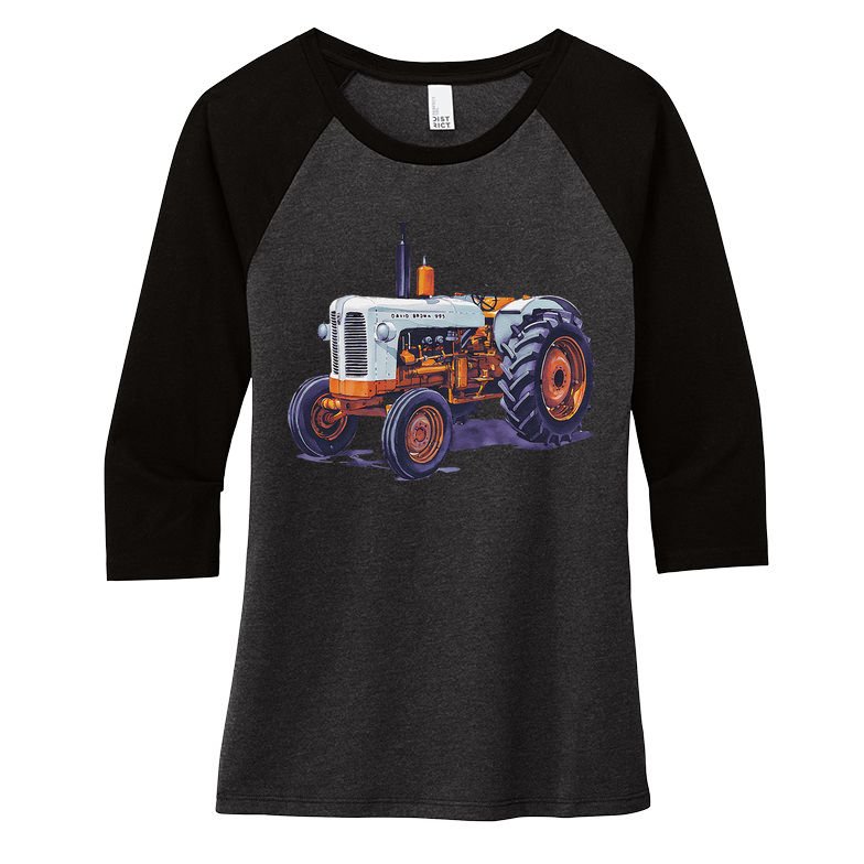 Vintage David Brown Utility Tractor 995 Farming Women's Tri-Blend 3/4-Sleeve Raglan Shirt