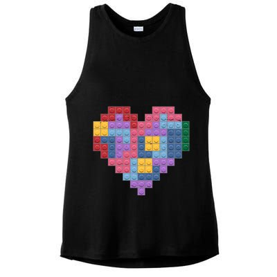 Valentines Day Blocks Pixelated Heart Bricks Ladies PosiCharge Tri-Blend Wicking Tank
