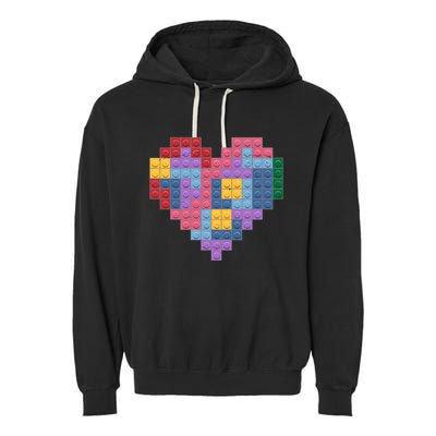 Valentines Day Blocks Pixelated Heart Bricks Garment-Dyed Fleece Hoodie