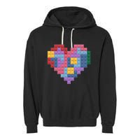 Valentines Day Blocks Pixelated Heart Bricks Garment-Dyed Fleece Hoodie