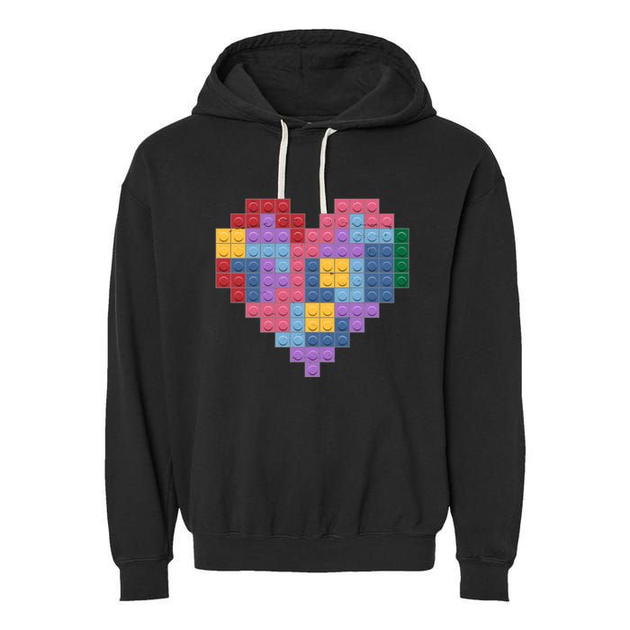 Valentines Day Blocks Pixelated Heart Bricks Garment-Dyed Fleece Hoodie
