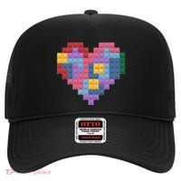 Valentines Day Blocks Pixelated Heart Bricks High Crown Mesh Back Trucker Hat