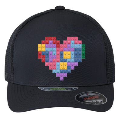 Valentines Day Blocks Pixelated Heart Bricks Flexfit Unipanel Trucker Cap