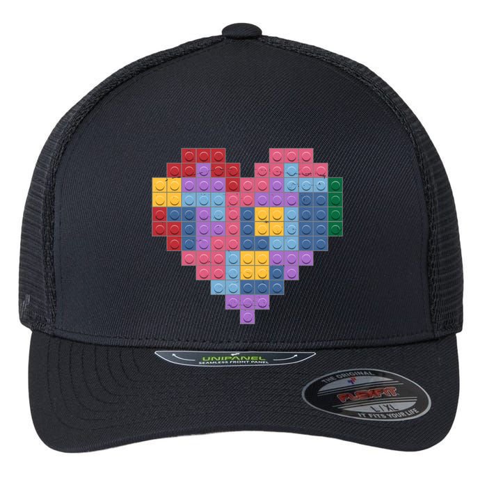Valentines Day Blocks Pixelated Heart Bricks Flexfit Unipanel Trucker Cap