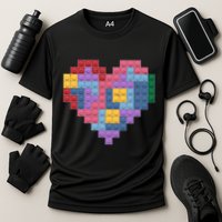 Valentines Day Blocks Pixelated Heart Bricks Performance Shirt