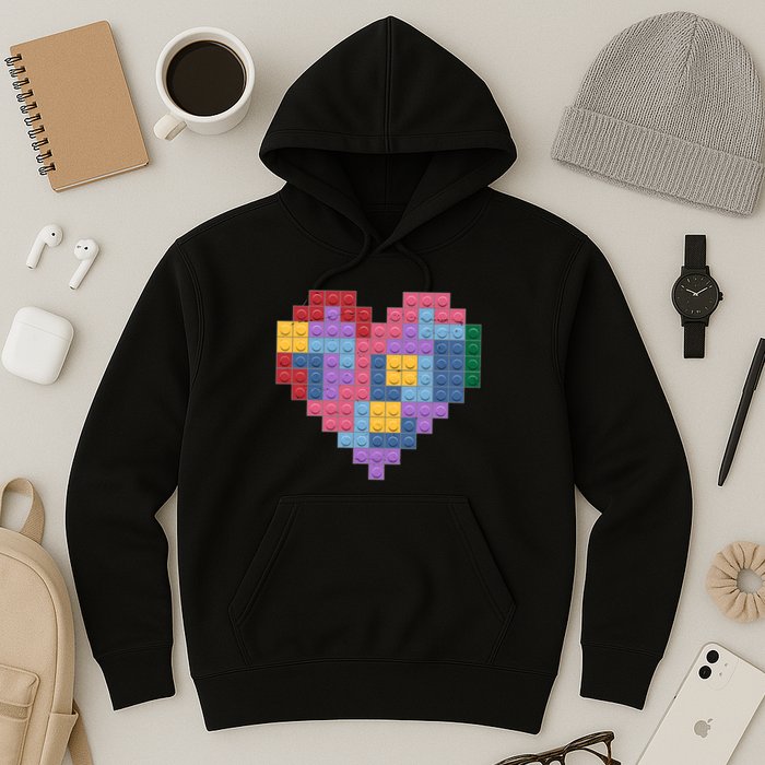 Valentines Day Blocks Pixelated Heart Bricks Hoodie