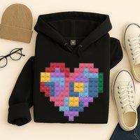 Valentines Day Blocks Pixelated Heart Bricks Hoodie