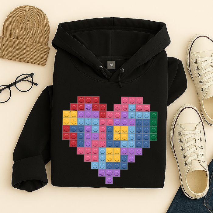 Valentines Day Blocks Pixelated Heart Bricks Hoodie