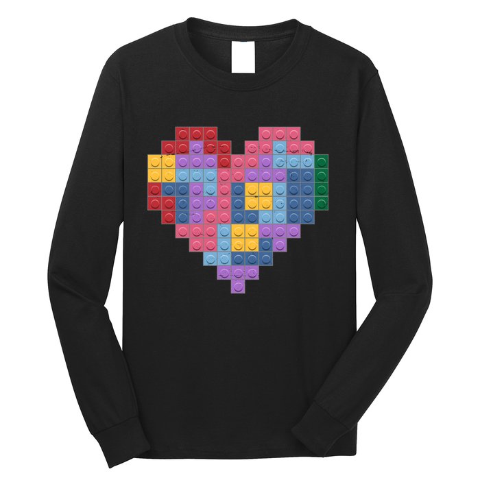 Valentines Day Blocks Pixelated Heart Bricks Long Sleeve Shirt