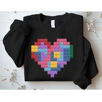 Valentines Day Blocks Pixelated Heart Bricks Sweatshirt