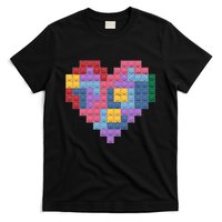 Valentines Day Blocks Pixelated Heart Bricks T-Shirt