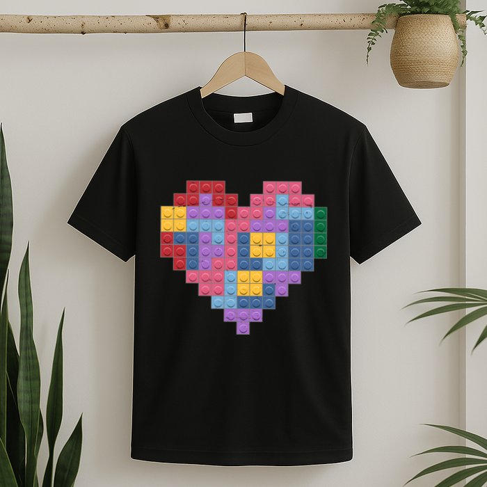 Valentines Day Blocks Pixelated Heart Bricks T-Shirt