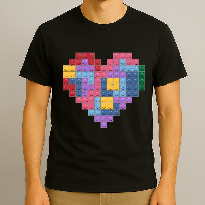 Valentines Day Blocks Pixelated Heart Bricks T-Shirt