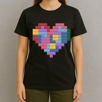 Valentines Day Blocks Pixelated Heart Bricks T-Shirt