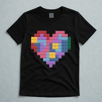 Valentines Day Blocks Pixelated Heart Bricks T-Shirt