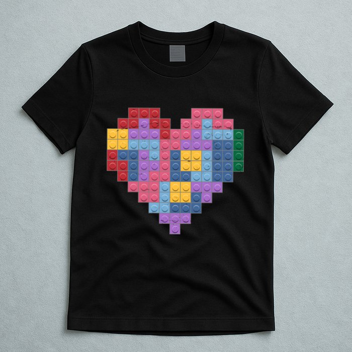 Valentines Day Blocks Pixelated Heart Bricks T-Shirt