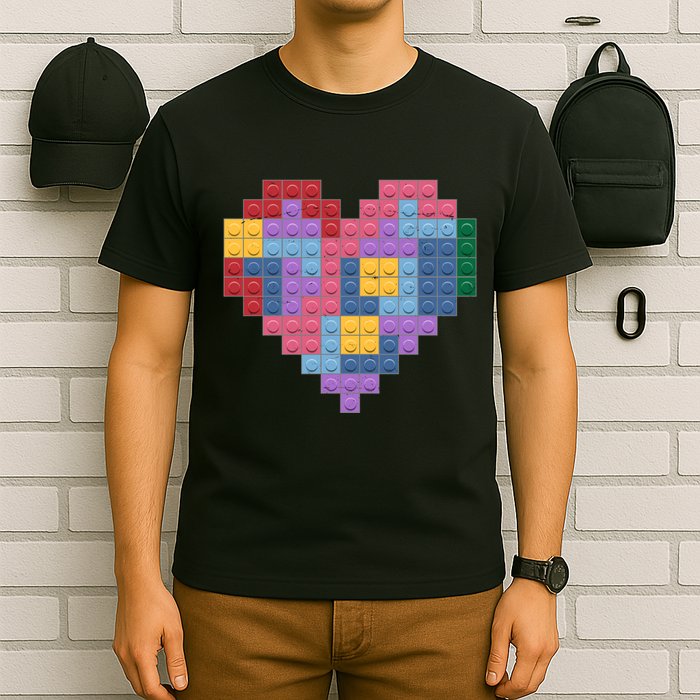 Valentines Day Blocks Pixelated Heart Bricks T-Shirt