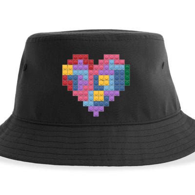 Valentines Day Blocks Pixelated Heart Bricks Sustainable Bucket Hat