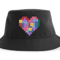 Valentines Day Blocks Pixelated Heart Bricks Sustainable Bucket Hat