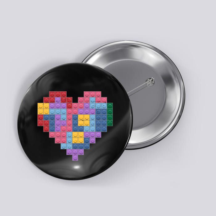 Valentines Day Blocks Pixelated Heart Bricks Button