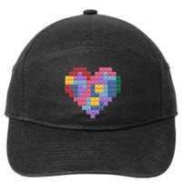 Valentines Day Blocks Pixelated Heart Bricks 7-Panel Snapback Hat