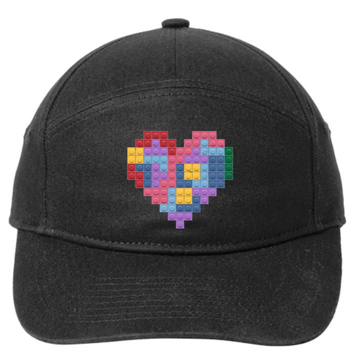 Valentines Day Blocks Pixelated Heart Bricks 7-Panel Snapback Hat