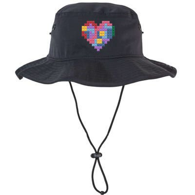 Valentines Day Blocks Pixelated Heart Bricks Bucket Hat