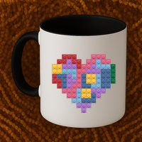 Valentines Day Blocks Pixelated Heart Bricks Mug