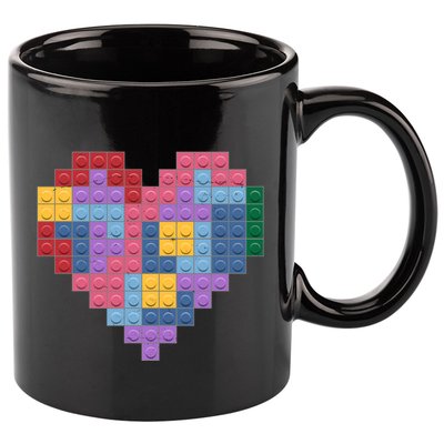 Valentines Day Blocks Pixelated Heart Bricks 11oz C Handle Ceramic Mug