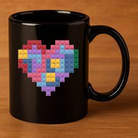 Valentines Day Blocks Pixelated Heart Bricks 11oz C Handle Ceramic Mug