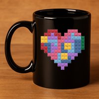 Valentines Day Blocks Pixelated Heart Bricks 11oz C Handle Ceramic Mug