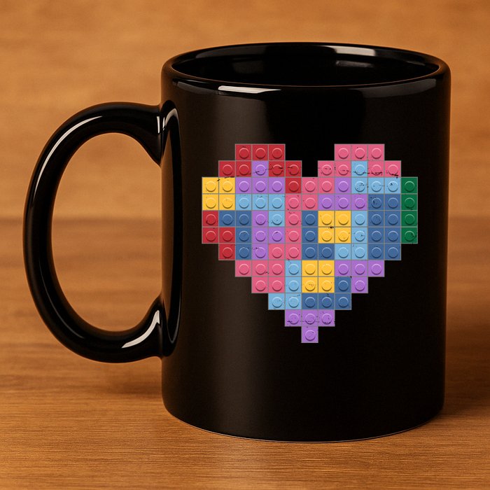 Valentines Day Blocks Pixelated Heart Bricks 11oz C Handle Ceramic Mug