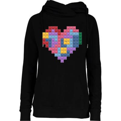Valentines Day Blocks Pixelated Heart Bricks Womens Funnel Neck Pullover Hood