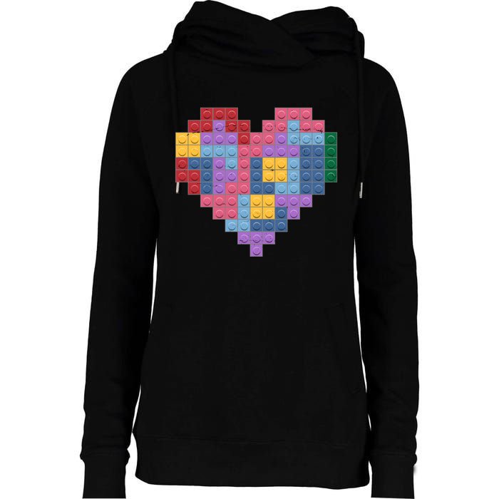 Valentines Day Blocks Pixelated Heart Bricks Womens Funnel Neck Pullover Hood
