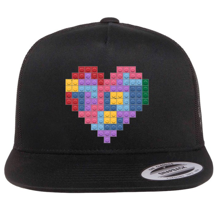 Valentines Day Blocks Pixelated Heart Bricks Flatbill Hat