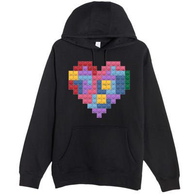 Valentines Day Blocks Pixelated Heart Bricks Premium Pullover Hoodie