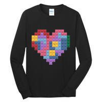 Valentines Day Blocks Pixelated Heart Bricks Tall Long Sleeve T-Shirt