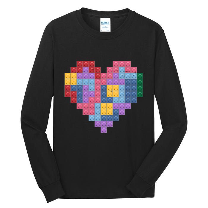 Valentines Day Blocks Pixelated Heart Bricks Tall Long Sleeve T-Shirt