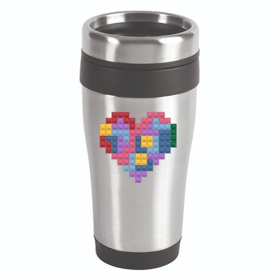 Valentines Day Blocks Pixelated Heart Bricks 16oz Travel Tumbler