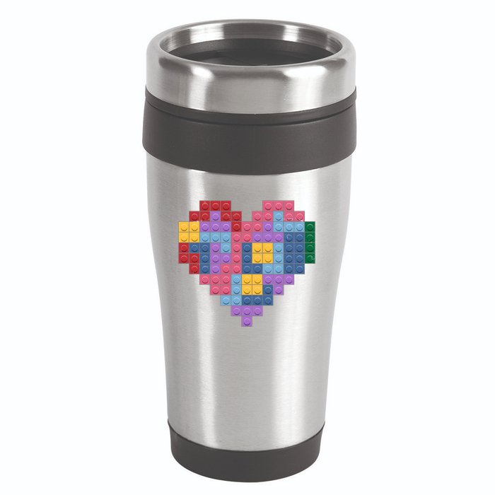 Valentines Day Blocks Pixelated Heart Bricks 16oz Travel Tumbler