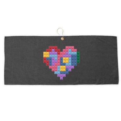 Valentines Day Blocks Pixelated Heart Bricks Large Microfiber Waffle Golf Towel