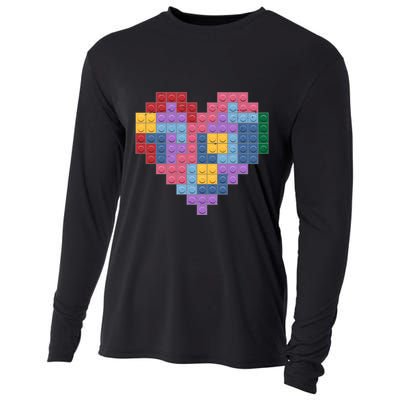 Valentines Day Blocks Pixelated Heart Bricks Cooling Performance Long Sleeve Crew