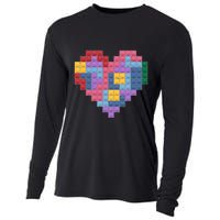 Valentines Day Blocks Pixelated Heart Bricks Cooling Performance Long Sleeve Crew