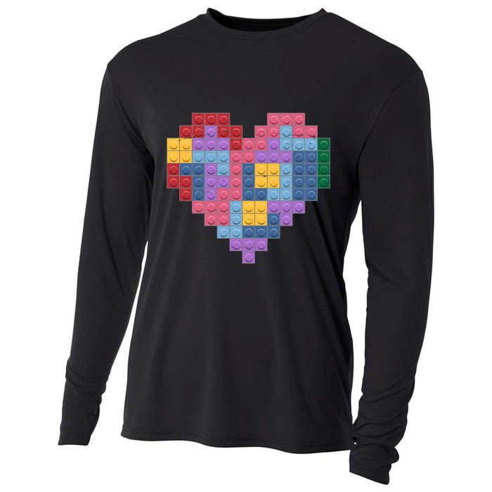 Valentines Day Blocks Pixelated Heart Bricks Cooling Performance Long Sleeve Crew
