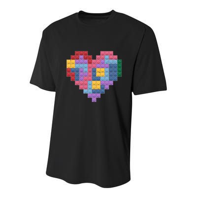 Valentines Day Blocks Pixelated Heart Bricks Youth Performance Sprint T-Shirt