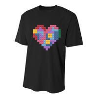 Valentines Day Blocks Pixelated Heart Bricks Youth Performance Sprint T-Shirt