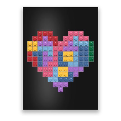 Valentines Day Blocks Pixelated Heart Bricks Poster
